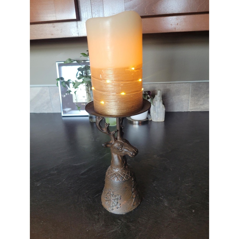 Vintage Cast Metal Reindeer Candle Holder Rustic Lodge Décor Deer‎ Candle Stand - Picture 7 of 7
